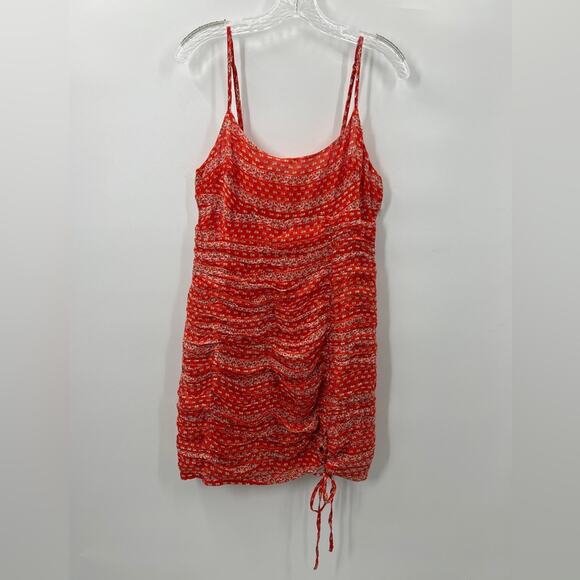 Revolve The East Order Liliana Orange Red Floral Ruched Mini Dress L New Nwt - Picture 3 of 14